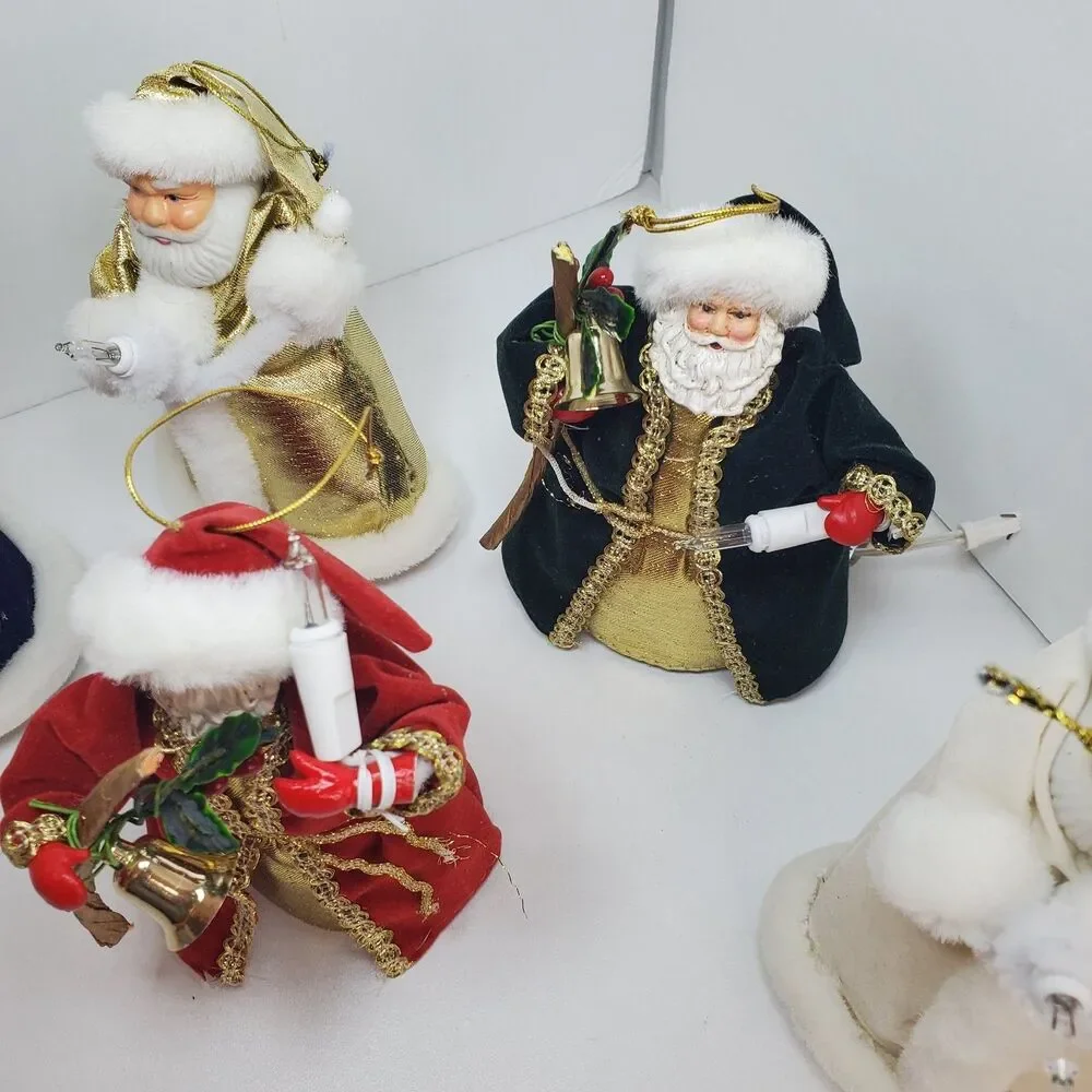 Lot of 5 Santa Ornaments Holding Candle Plugs Into Light String old world style